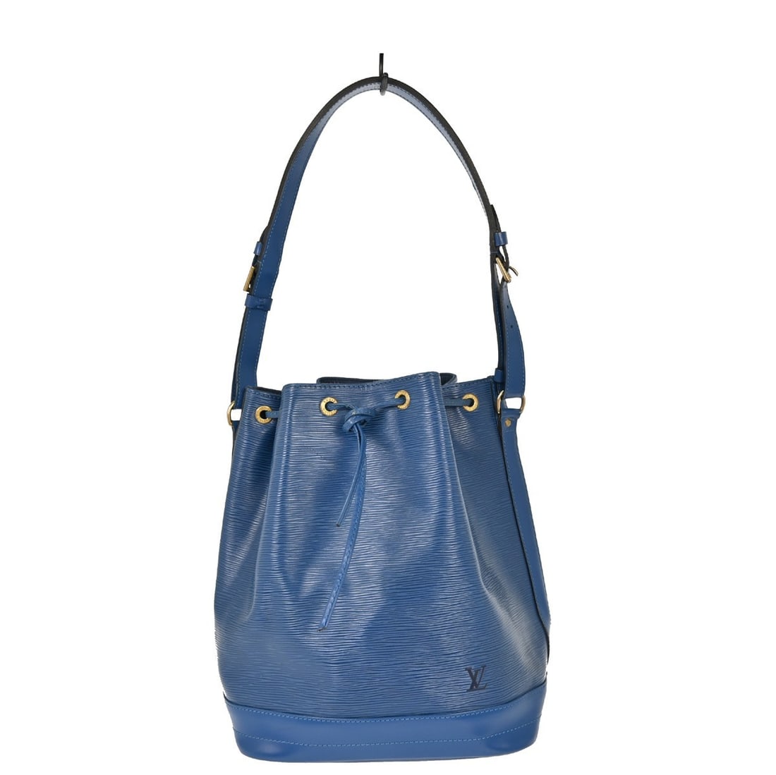 Blue Epi Leather Noe Shoulder Bag by Louis Vuitton M44005: Blue Epi Leather Noe Shoulder Bag by Louis Vuitton M44005 This Louis Vuitton Noe shoulder bag features blue Epi leather with the signature textured finish and the iconic Louis Vuitton logo accent. The