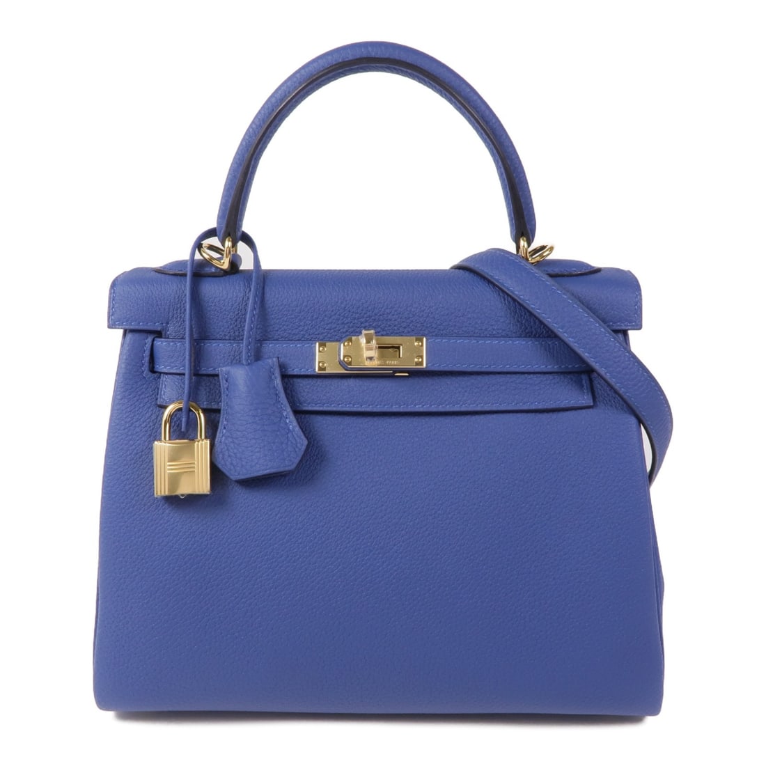 HERMES Kelly II 25 Bleu Tie 2 Way Shoulder Bag Calfskin Leather (1 of 14)