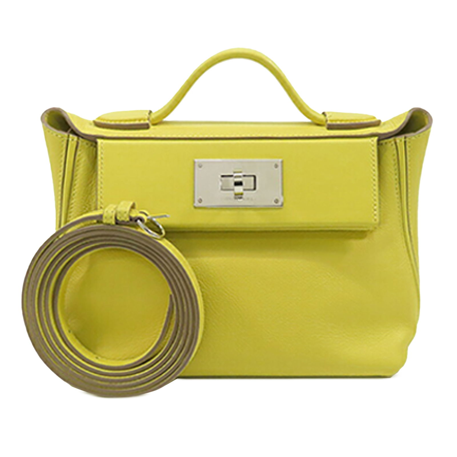 Hermes Evercolor Swift 24/24 Bag Lime Leather with Strap: Hermes Evercolor Swift 24/24 Bag Lime Leather with Strap The Hermes Evercolor and Swift 24/24 21 handbag showcases a stunning Lime-colored body crafted from Evercolor leather, complemented by Swift le