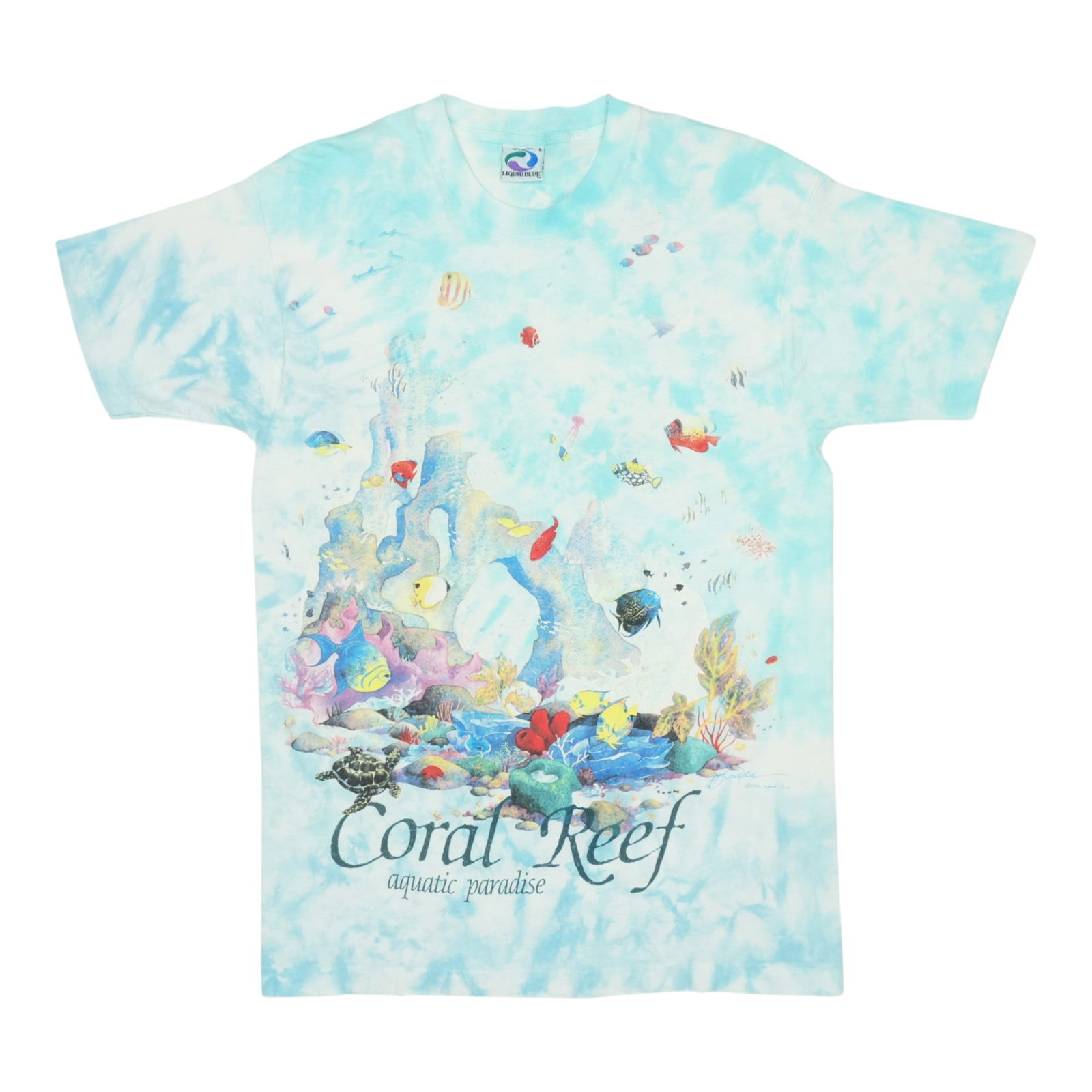 Vintage 1992 Coral Reef Tie Dye Liquid Blue T-Shirt: Vintage 1992 Coral Reef Tie Dye Liquid Blue T-Shirt Discover the unique charm of this original vintage 1992 Coral Reef Tie Dye Liquid Blue Shirt. Crafted from 100% cotton, this authentic vintage piece
