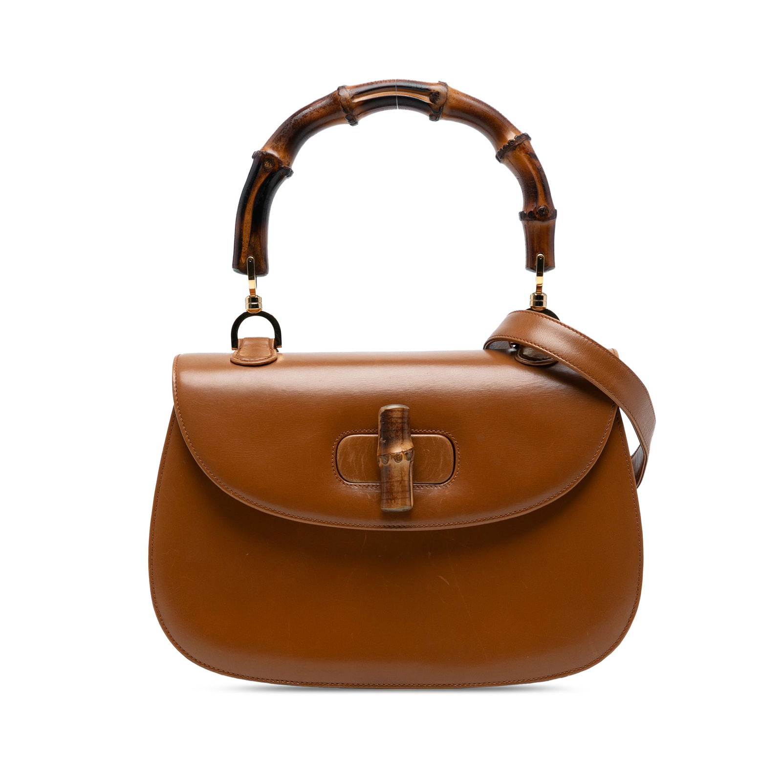 Gucci Small Grained Calfskin Bamboo Handle Satchel Bag Brown (1 of 8)
