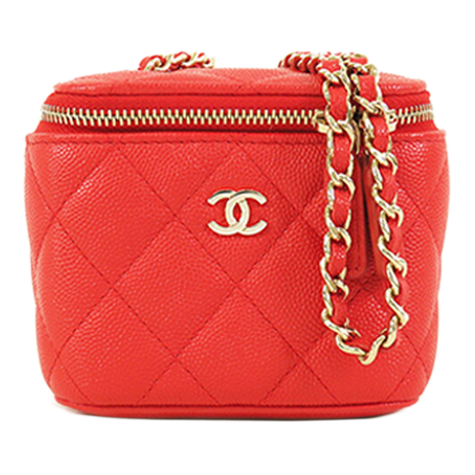 Chanel Mini Quilted Caviar Vanity Case Red Leather Crossbody (1 of 10)