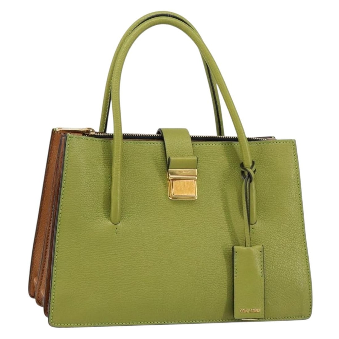 Miu Miu Green Gold Leather Hand Bag Auth 155616 Italy (1 of 18)