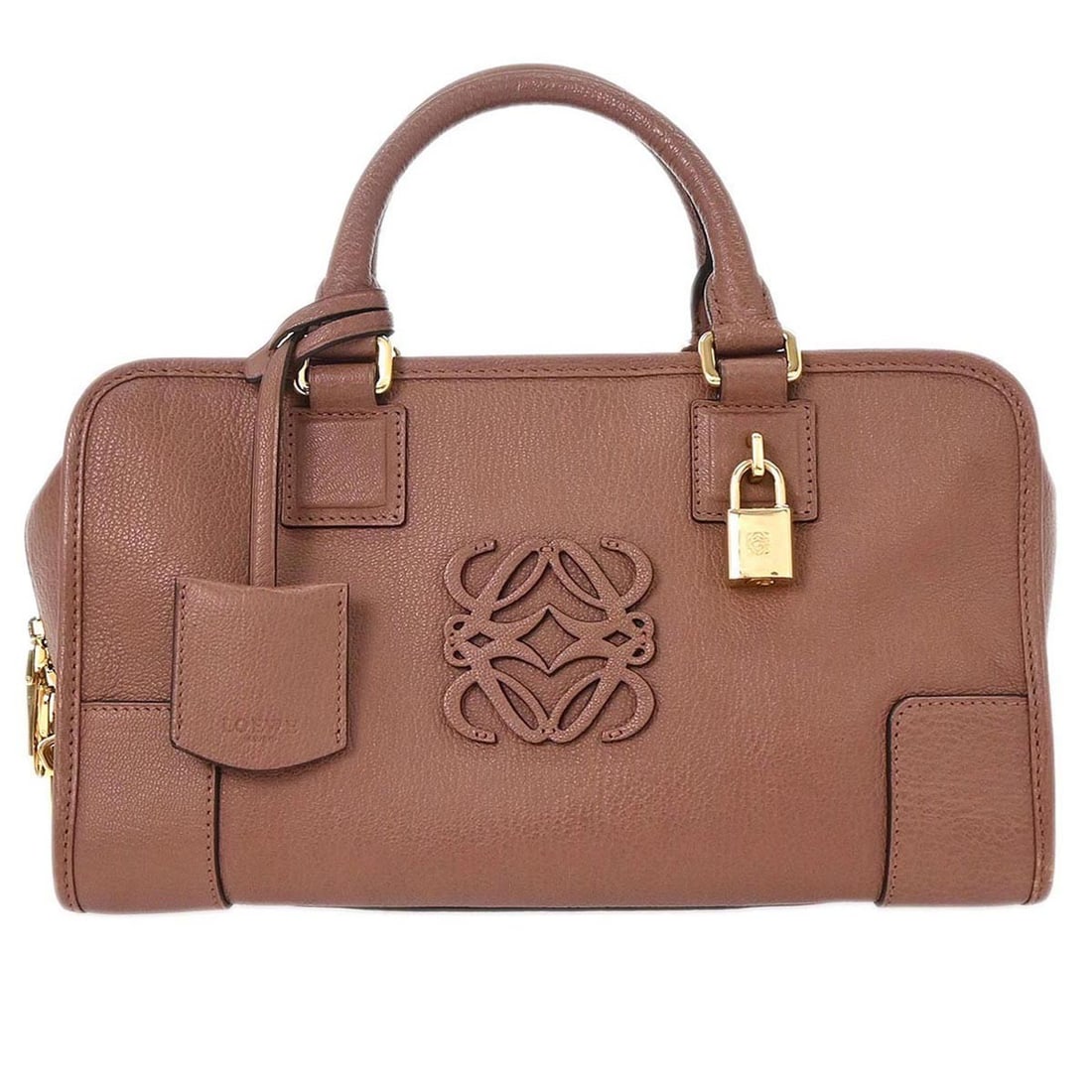 Pink Loewe Amazona 28 Leather Top Handle Bag with Double Handles: Pink Loewe Amazona 28 Leather Top Handle Bag with Double Handles The Loewe Amazona 28 is a medium-sized top handle handbag crafted from pink leather, featuring double leather handles and a zip closure