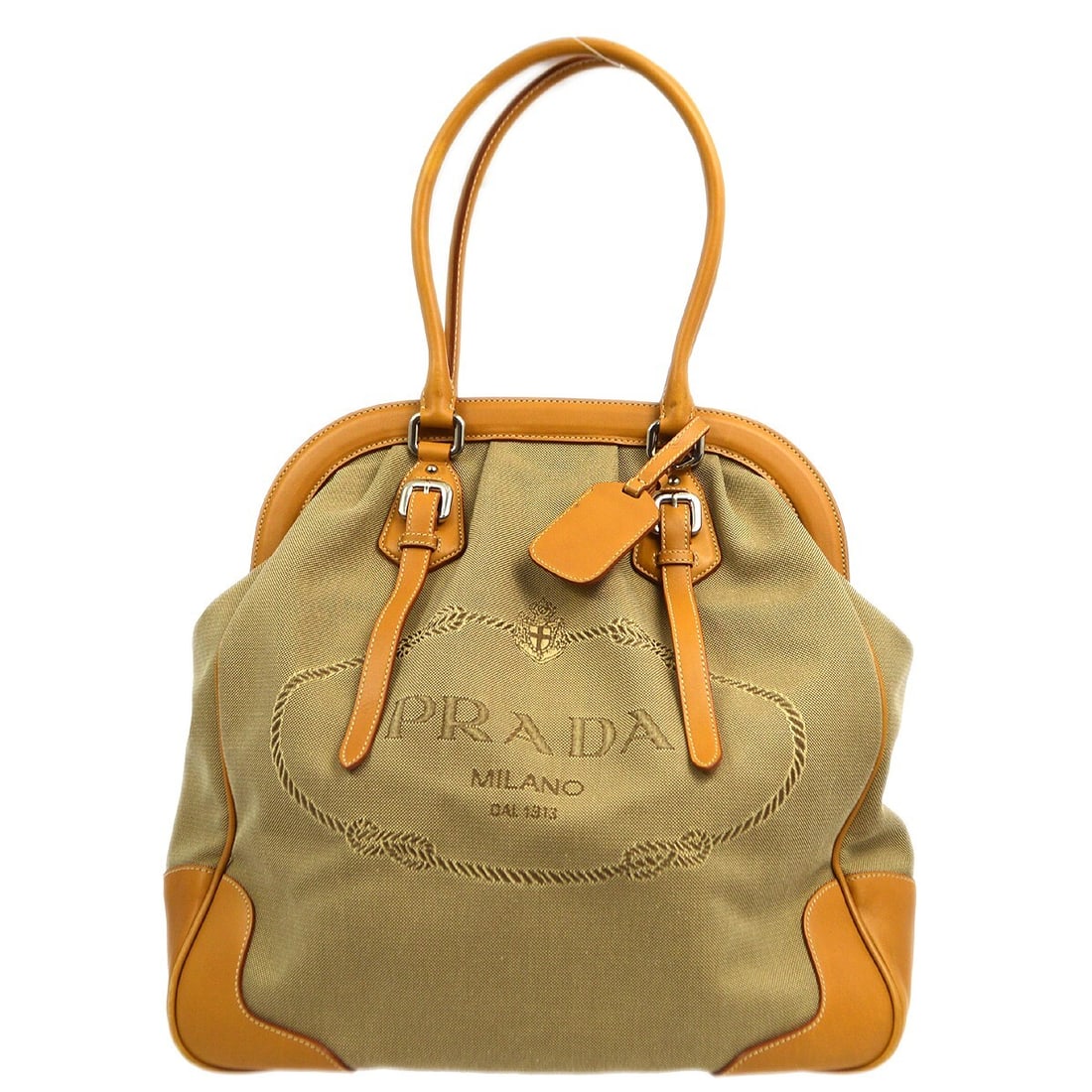 Prada Beige Logo Jacquard Canvas Tote Handbag BR3511 (1 of 10)