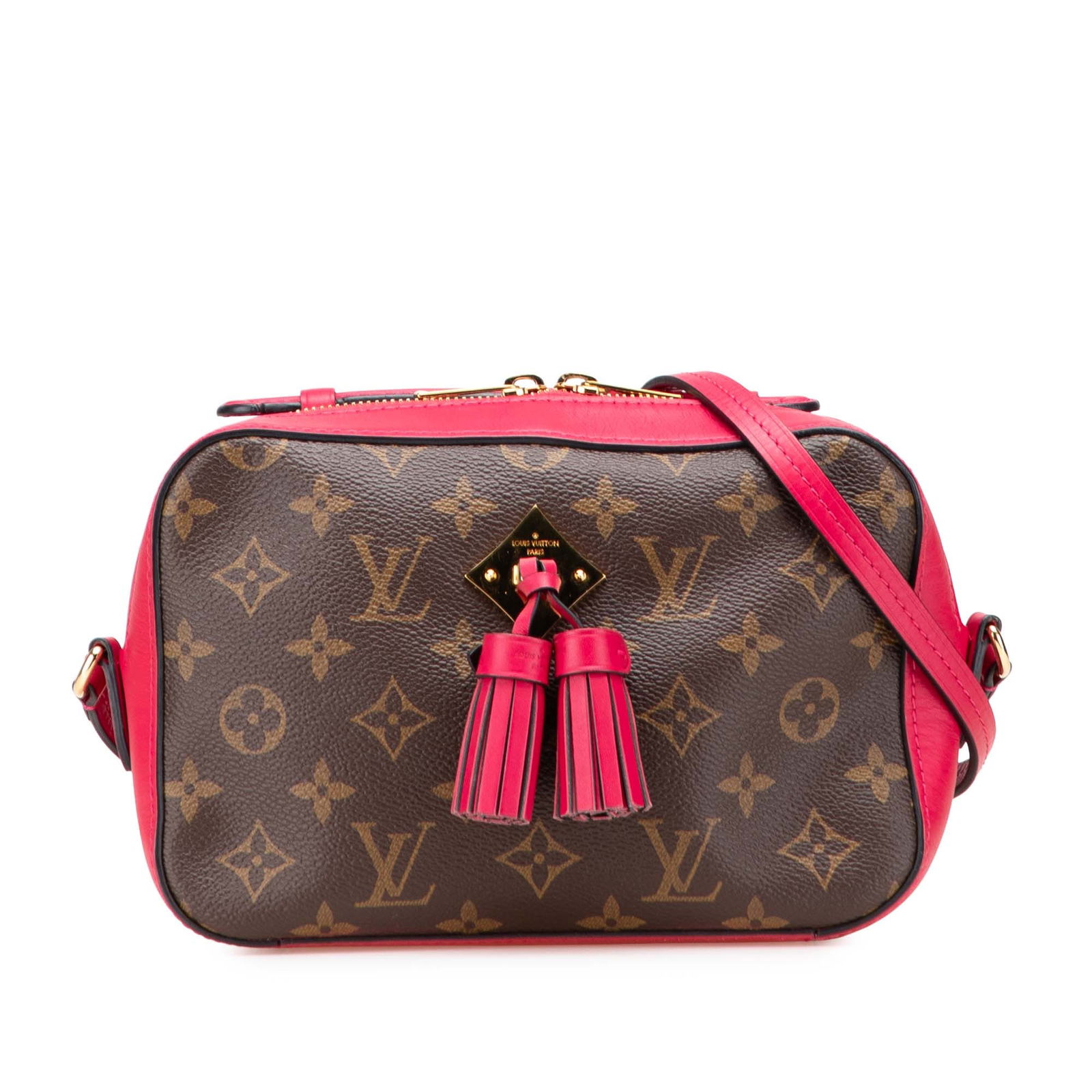 Louis Vuitton Monogram Saintonge Canvas Bag with Leather Trim: Louis Vuitton Monogram Saintonge Canvas Bag with Leather Trim Introducing the Louis Vuitton Monogram Saintonge, a stylish and functional bag crafted from durable monogram canvas with elegant leather t