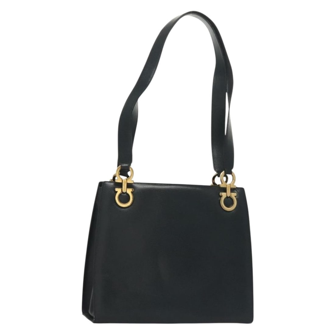 Salvatore Ferragamo Gancini Leather Shoulder Bag Navy Gold Italy: Salvatore Ferragamo Gancini Leather Shoulder Bag Navy Gold Italy This elegant Salvatore Ferragamo Gancini Shoulder Bag is crafted from high-quality leather in a sophisticated navy and gold color combi