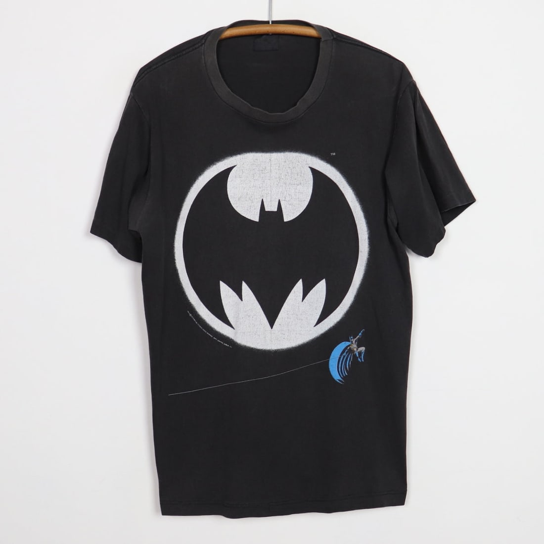 Vintage 1990s Batman Bat Signal T-Shirt Black Cotton (1 of 7)