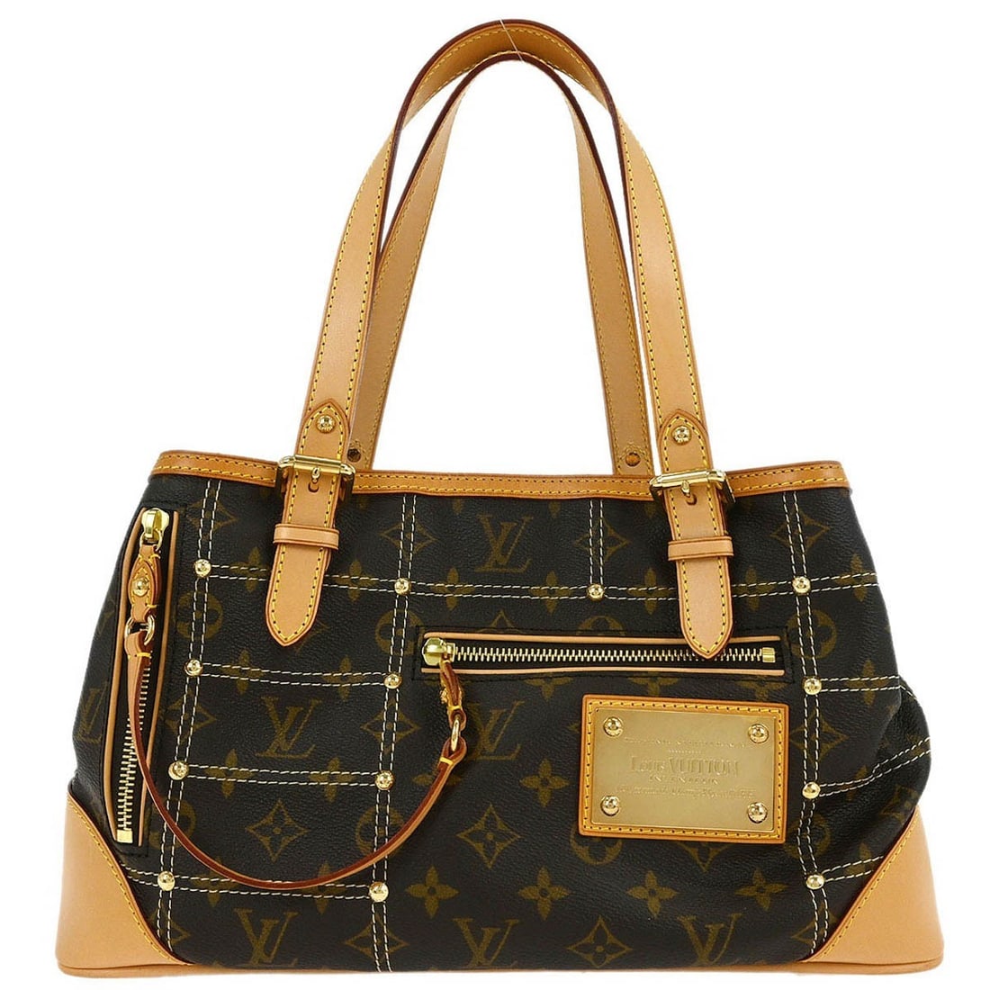 Louis Vuitton Monogram Riveting Handbag M40140 Vintage Brown: Louis Vuitton Monogram Riveting Handbag M40140 Vintage Brown This Louis Vuitton Monogram Riveting Handbag is a stylish and functional accessory perfect for casual occasions. Measuring 14 inches in wid