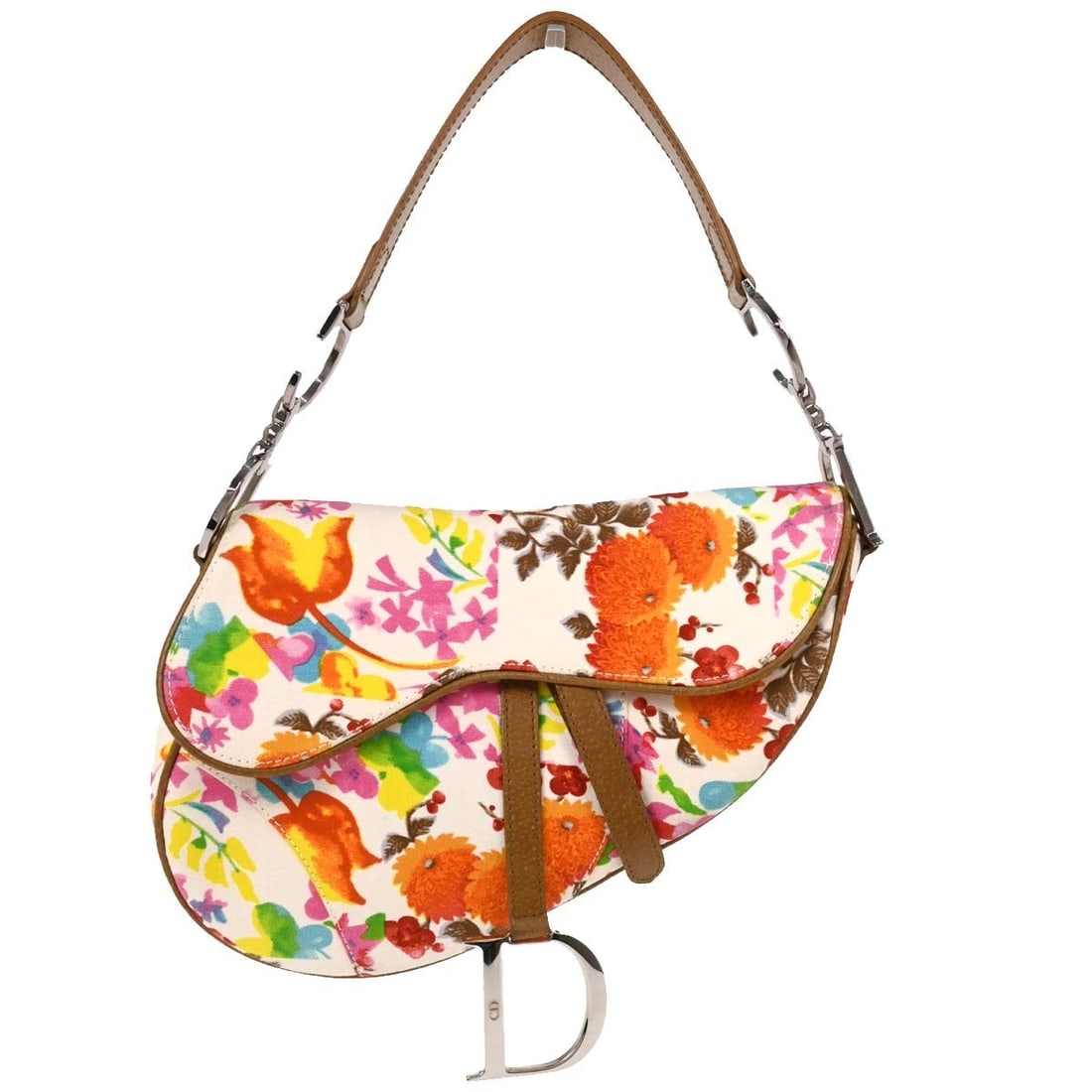 Christian Dior Floral Saddle Handbag Multicolor Canvas Italy (1 of 10)