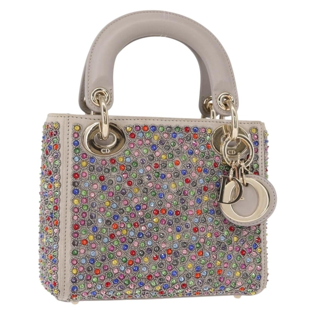 Christian Dior Lady Dior Beads Multicolor Gold Hand Bag Auth 142981SM (1 of 18)