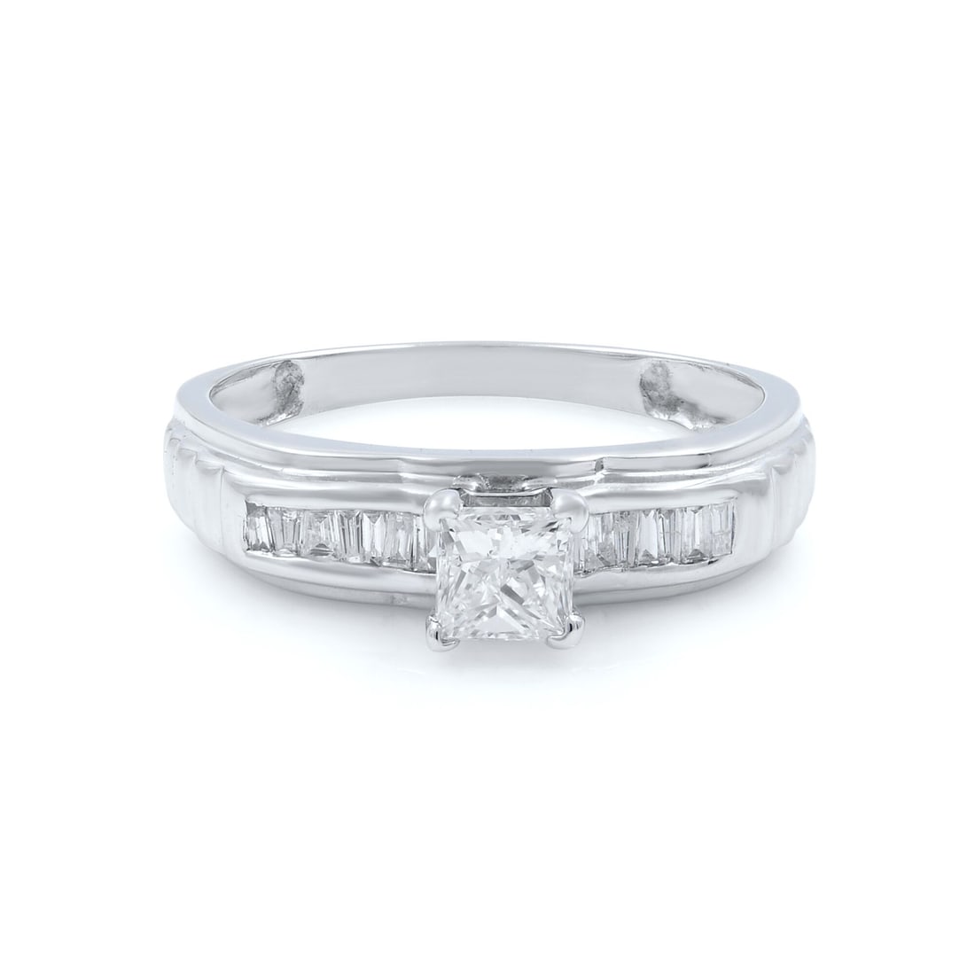 Rachel Koen Princess Cut Diamond Engagement Ring 18K White Gold 0.70ct Size 8.5: Rachel Koen Princess Cut Diamond Engagement Ring 18K White Gold 0.70ct Size 8.5 This stunning engagement ring features a mesmerizing princess cut diamond, elegantly set in high-polished 18K white gold