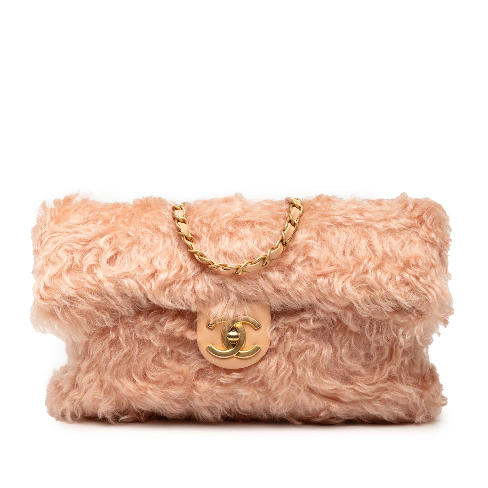 Chanel CC Fantasy Pink Fur Clutch with Chain Strap: Chanel CC Fantasy Pink Fur Clutch with Chain Strap Elevate your accessory collection with the Chanel CC Fantasy Fur Clutch. This stylish clutch features a luxurious fur body and a beautifully crafted