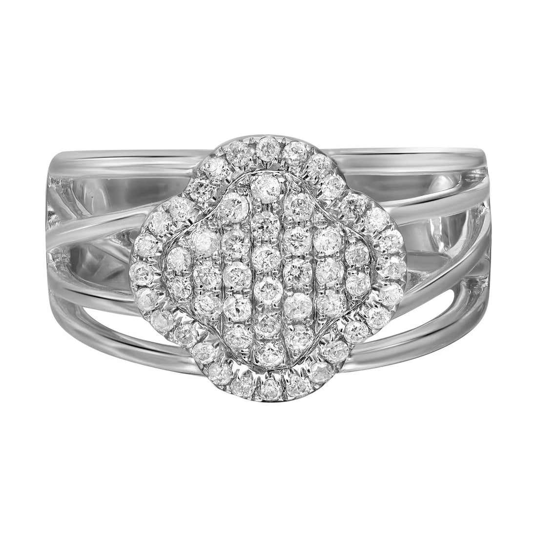 Rachel Koen 14K White Gold 0.45ct Diamond Band Ring Size 7.5: Rachel Koen 14K White Gold 0.45ct Diamond Band Ring Size 7.5 This exquisite band ring is designed by Rachel Koen and is made from high-polished 14K white gold. It features a stunning center motif ador