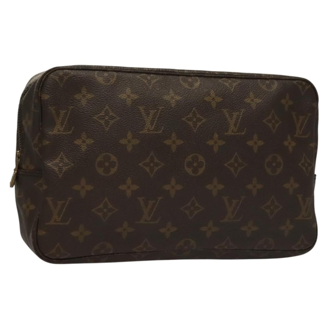 Brown Trousse Toilette Clutch by Louis Vuitton: Brown Trousse Toilette Clutch by Louis Vuitton This Louis Vuitton Trousse Toilette clutch and pouch features a brown exterior with signs of wear, including rubbing, out of shape areas, and scratches w