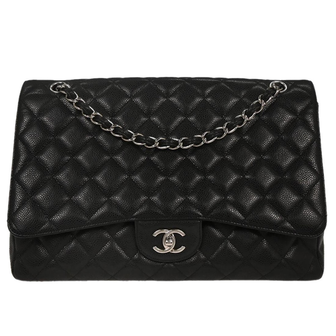 Chanel Black Calfskin Maxi Single Flap Shoulder Bag: Chanel Black Calfskin Maxi Single Flap Shoulder Bag This Chanel Black Calfskin Maxi Single Flap Shoulder Bag is a stunning accessory for casual occasions. Featuring a chic matelasse pattern, this larg