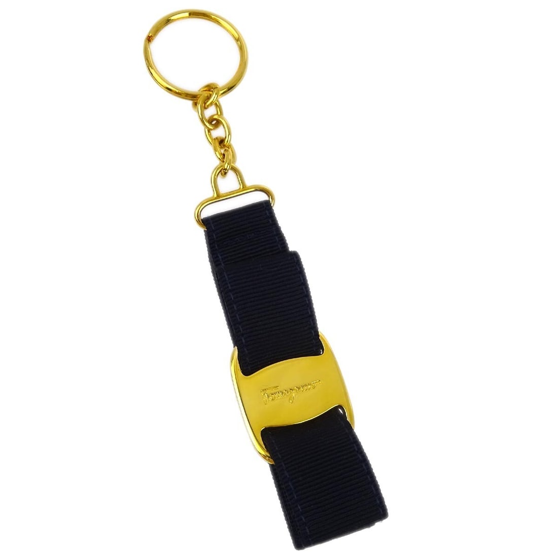 Salvatore Ferragamo Navy Leather Silver Plated Key Ring Charmed (1 of 4)