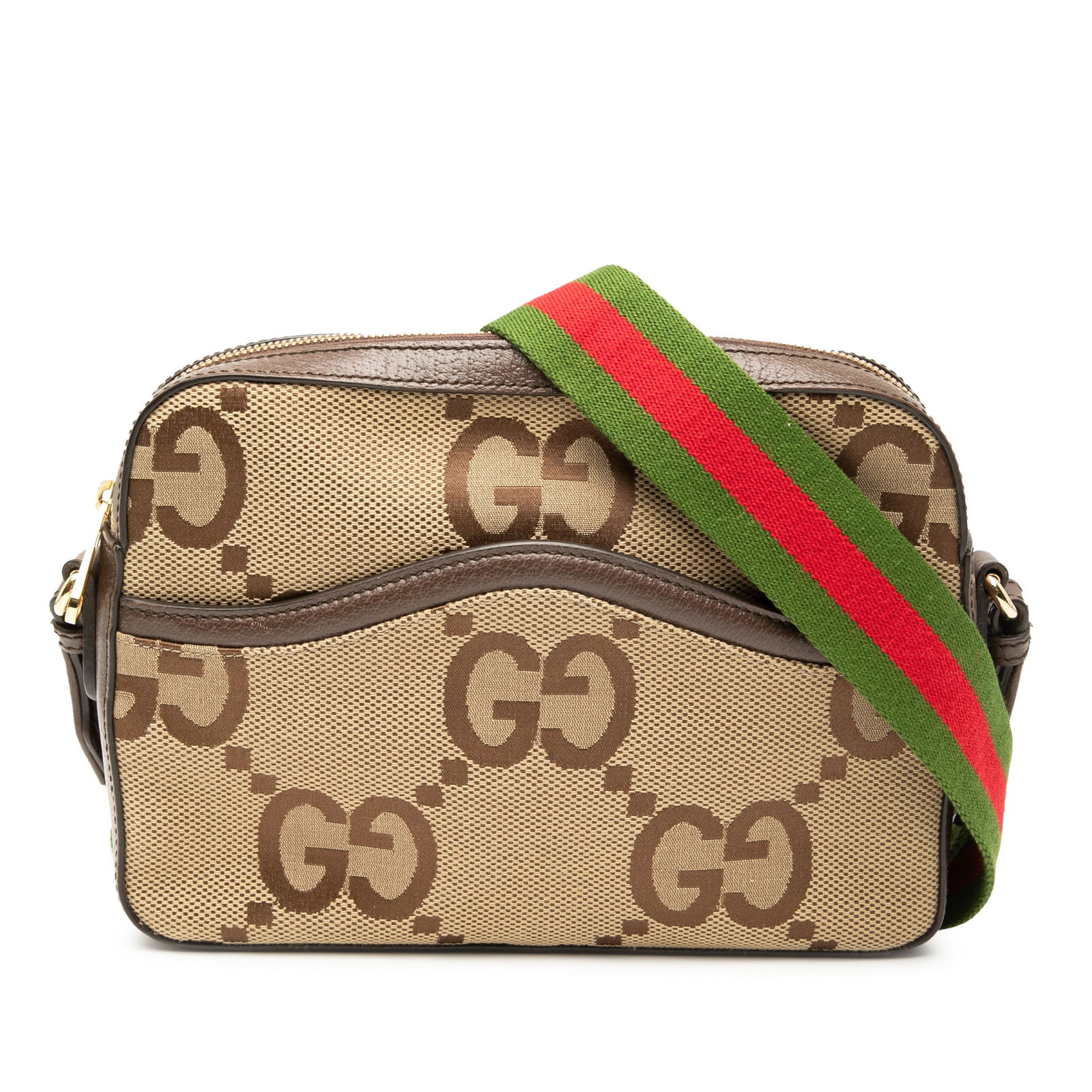 Gucci Jumbo GG Canvas Web Crossbody Bag Brown Fabric Italy (1 of 8)