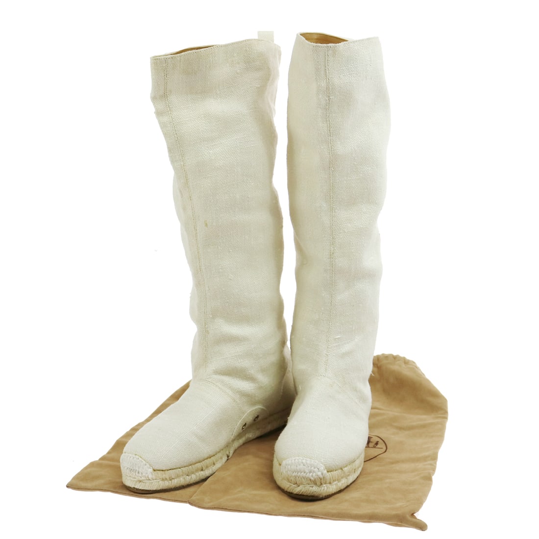 HERMES White Canvas Long Boots Low Heel Size 35 (1 of 9)
