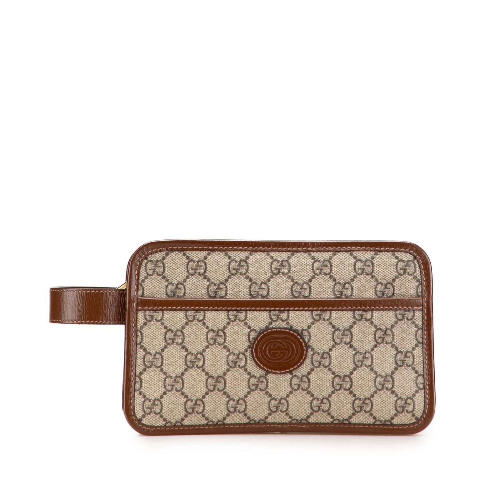 Gucci GG Supreme Interlocking G Brown Clutch Bag with Wrist Strap (1 of 11)