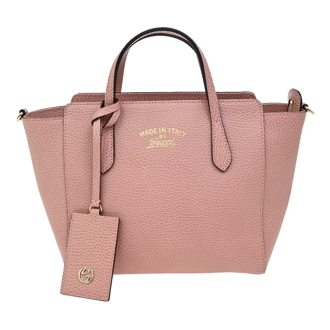 Pink Gucci Swing Leather Crossbody Handbag: Pink Gucci Swing Leather Crossbody Handbag This Gucci Swing crossbody bag features a pink exterior with a structured silhouette. Designed for women, it is crafted as a handbag and shows minimal signs