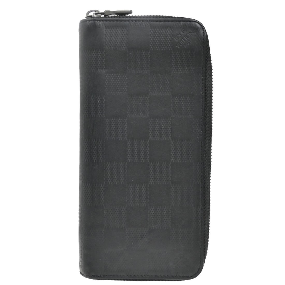Black Zippy Vertical Wallet by Louis Vuitton: Black Zippy Vertical Wallet by Louis Vuitton This Louis Vuitton Zippy wallet vertical in black is designed for female users. The wallet shows signs of previous use, including scuffs, dirt, stains, wri