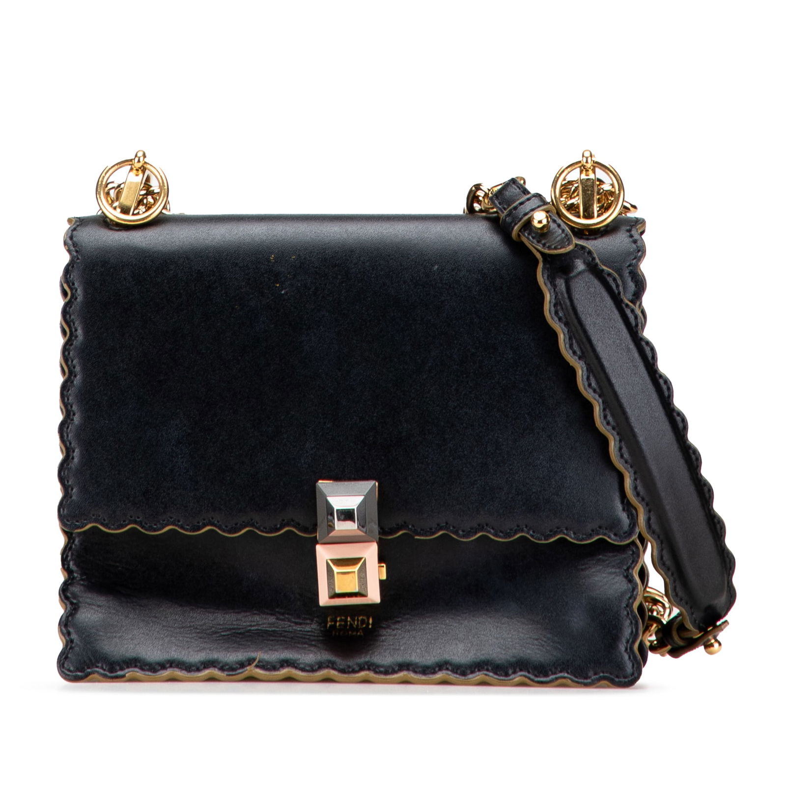 Fendi Small Scalloped Leather Kan I Crossbody Bag Black Italy (1 of 10)