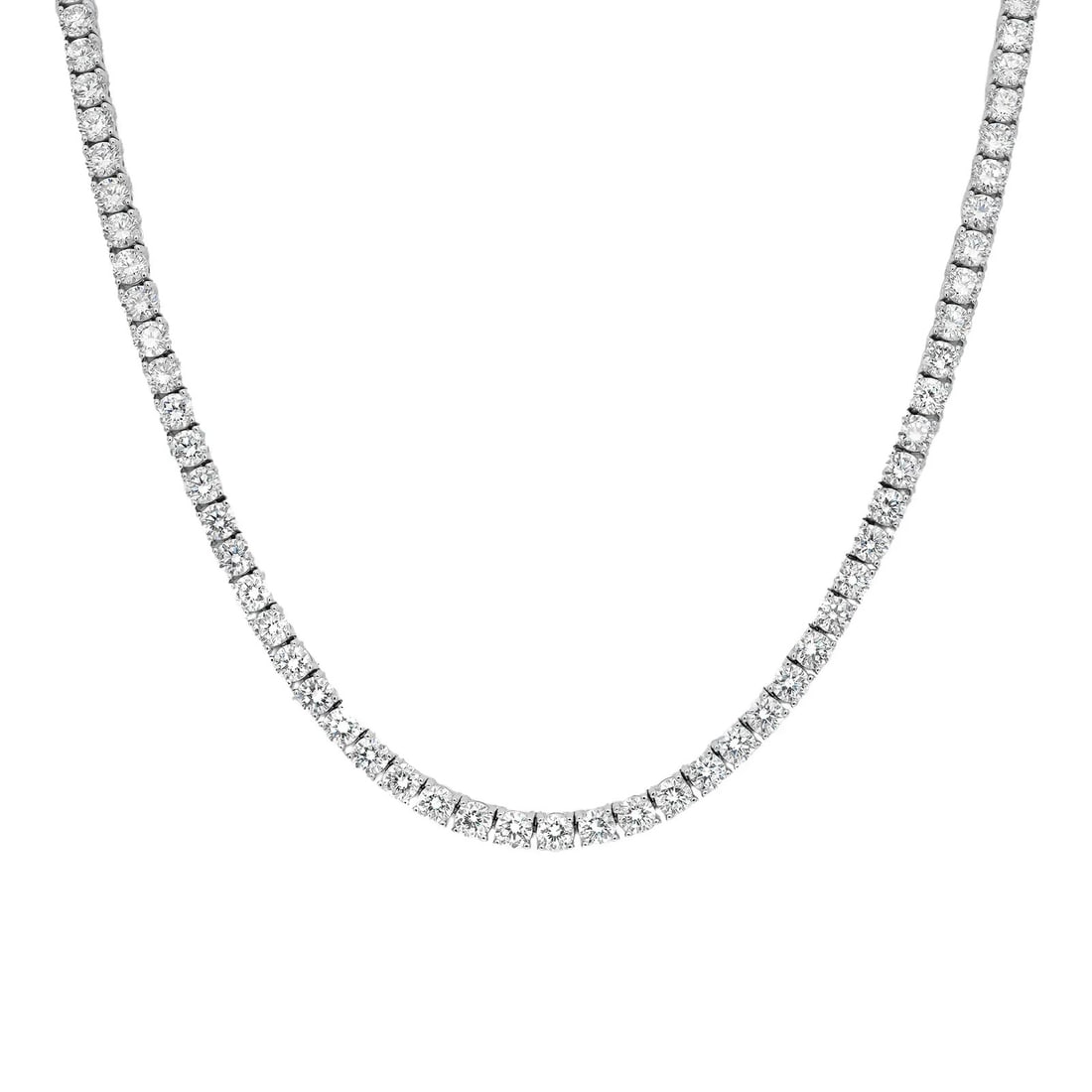 Rachel Koen 14K White Gold 13.69ct Lab Grown Diamond Tennis Necklace: Rachel Koen 14K White Gold 13.69ct Lab Grown Diamond Tennis Necklace Introducing a stunning Prong Set Round Cut Lab Grown Diamond Tennis Necklace crafted in 14K White Gold. This elegant piece features