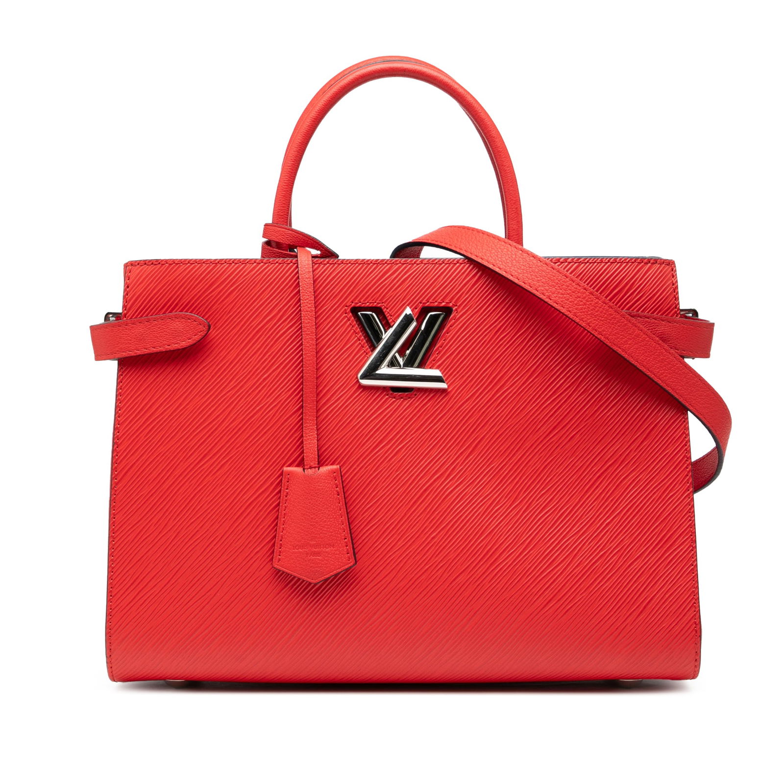 Red Epi Leather Twist Tote Bag by Louis Vuitton with Detachable Strap: Red Epi Leather Twist Tote Bag by Louis Vuitton with Detachable Strap This Louis Vuitton Epi Twist Tote is crafted from signature epi leather in red and features rolled leather handles, a detachable f