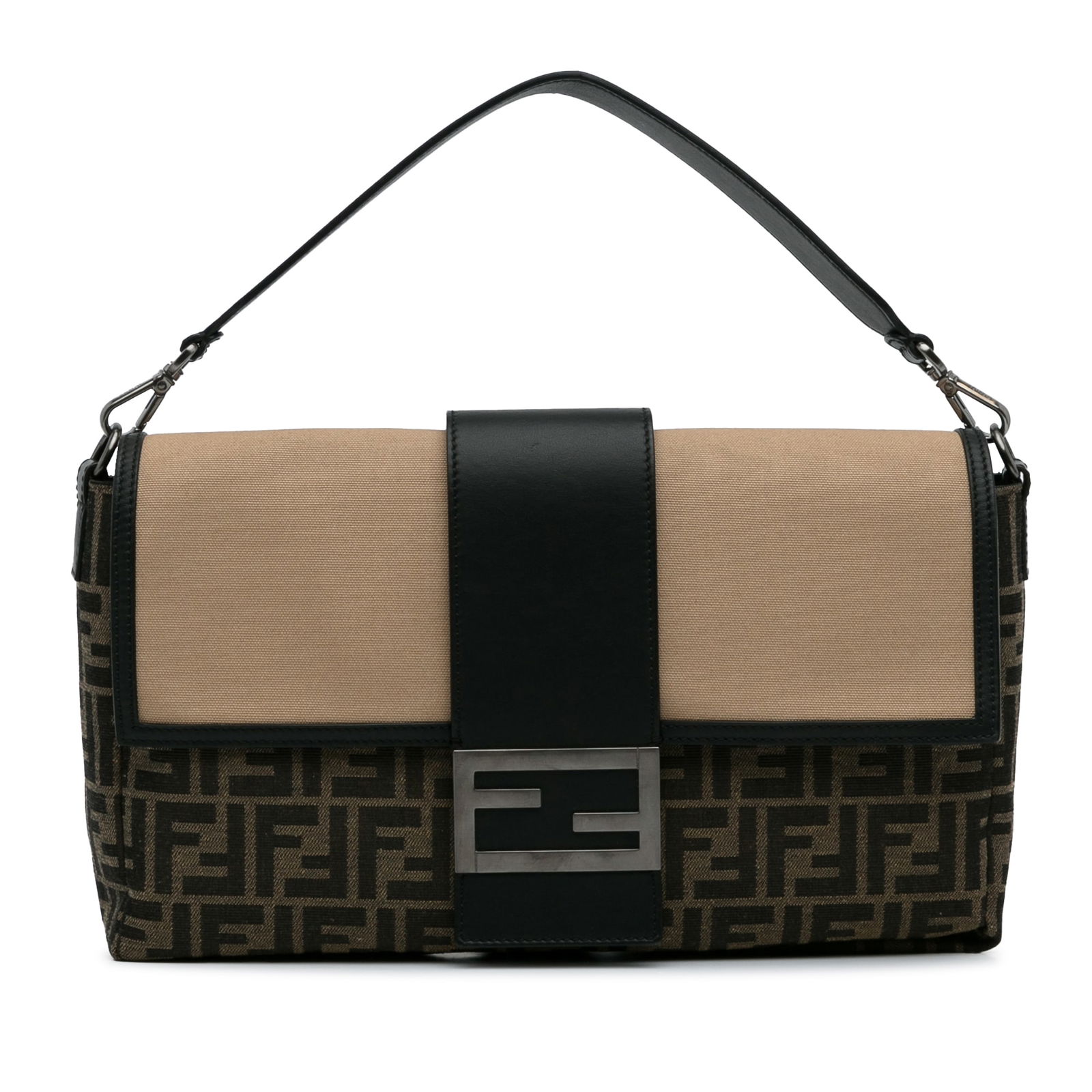 Fendi Large Zucca Canvas Baguette with Convertible Straps: Fendi Large Zucca Canvas Baguette with Convertible Straps This stylish Fendi Large Zucca Canvas Convertible Belt Baguette is a versatile addition to your accessory collection. Crafted from durable can