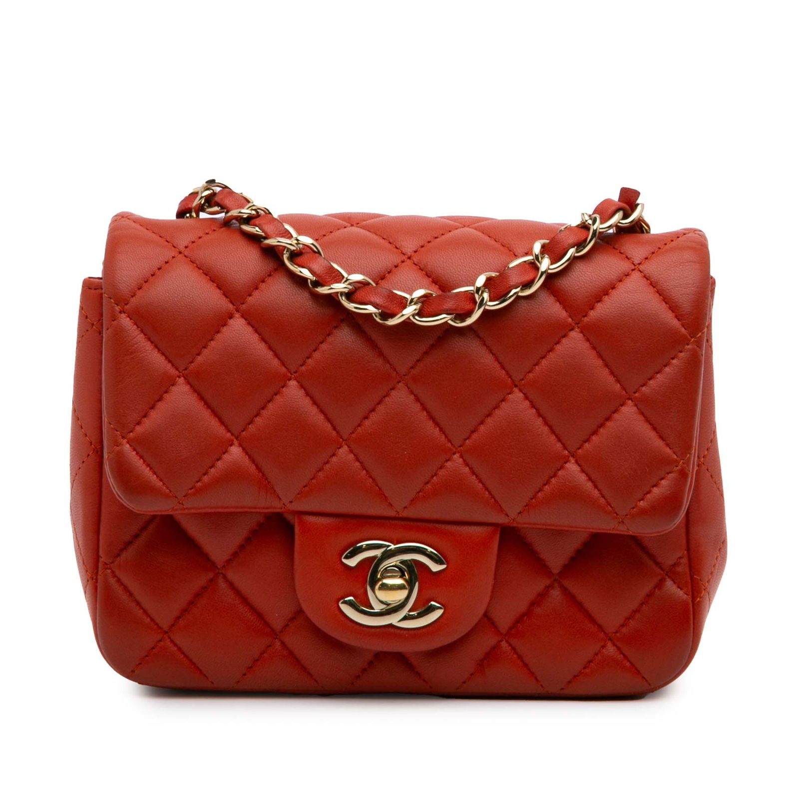 Chanel Mini Square Classic Flap Bag Orange Lambskin Leather (1 of 10)