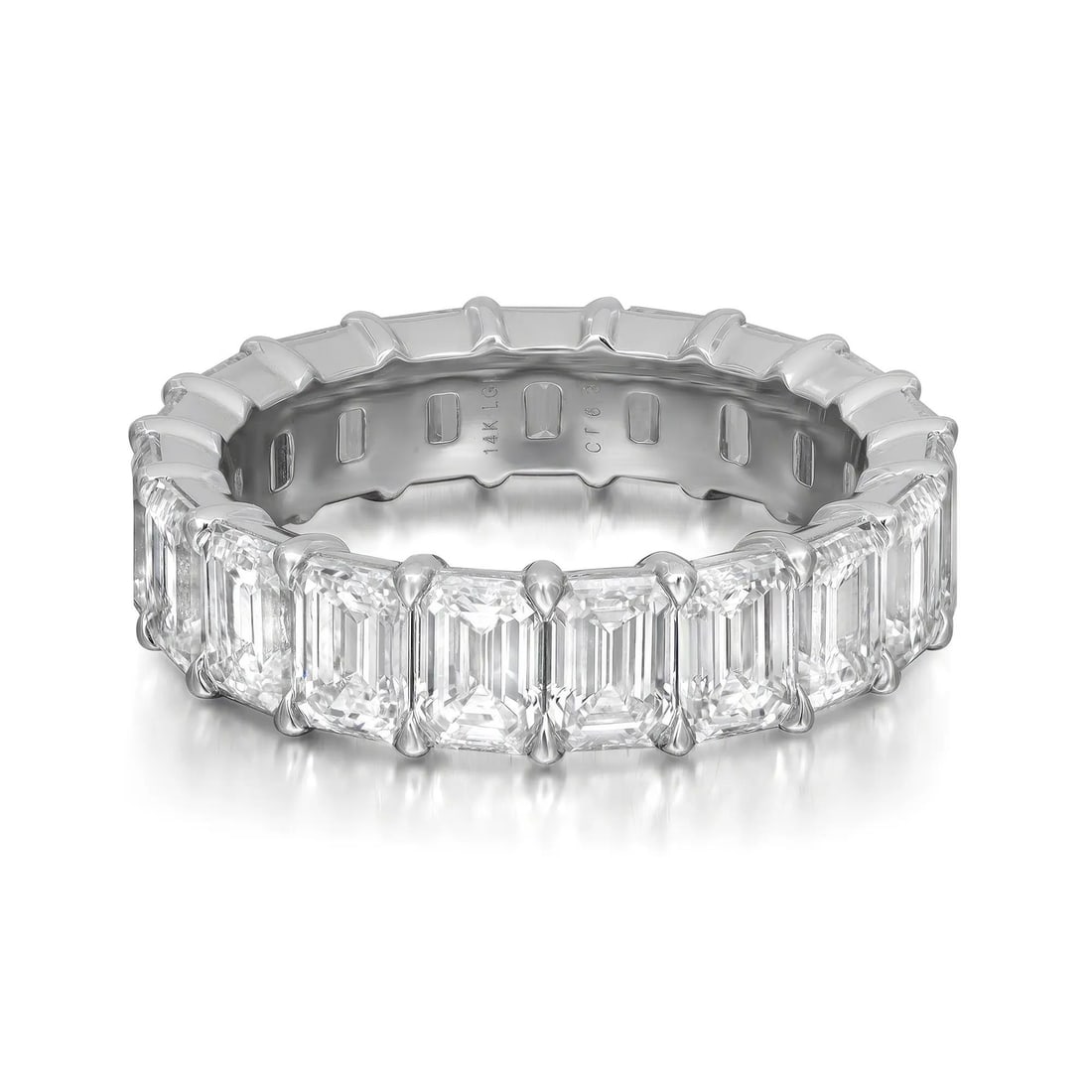 Rachel Koen 14K White Gold Emerald Cut Diamond Eternity Band Ring 6.32Cttw: Rachel Koen 14K White Gold Emerald Cut Diamond Eternity Band Ring 6.32Cttw This elegant Emerald Cut Lab Grown Diamond Eternity Band Ring is a stunning addition to any jewelry collection. Crafted from