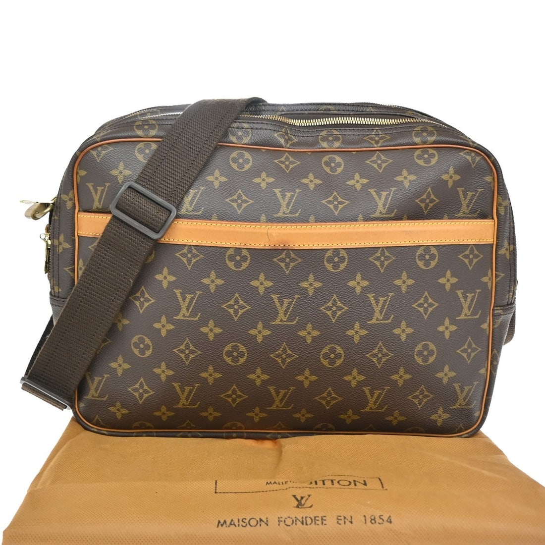 Reporter Shoulder Bag by Louis Vuitton in Brown for Women: Reporter Shoulder Bag by Louis Vuitton in Brown for Women This pre-owned Louis Vuitton Reporter shoulder bag features a brown exterior and is designed for female use. The bag shows noticeable scuffs,