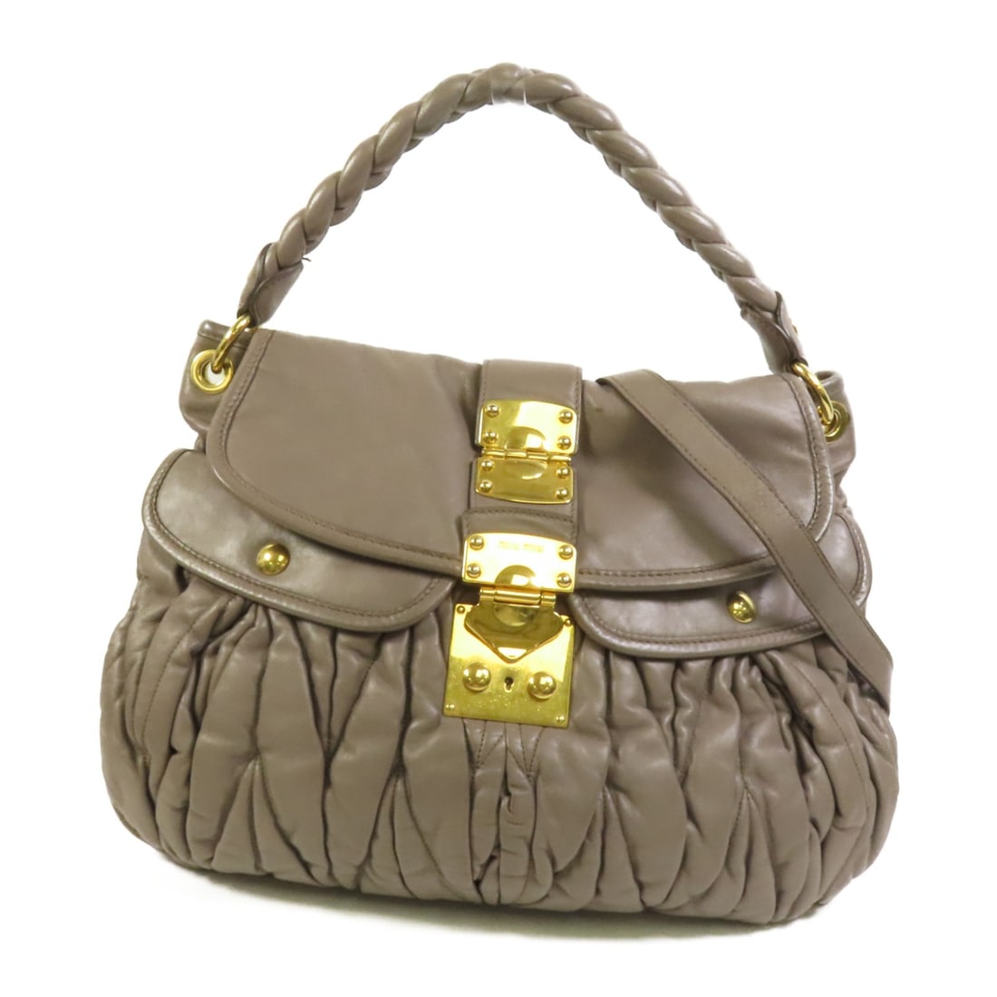 Miu Miu Grey Lambskin Convertible Shoulder Bag with Gold Hardware (1 of 16)