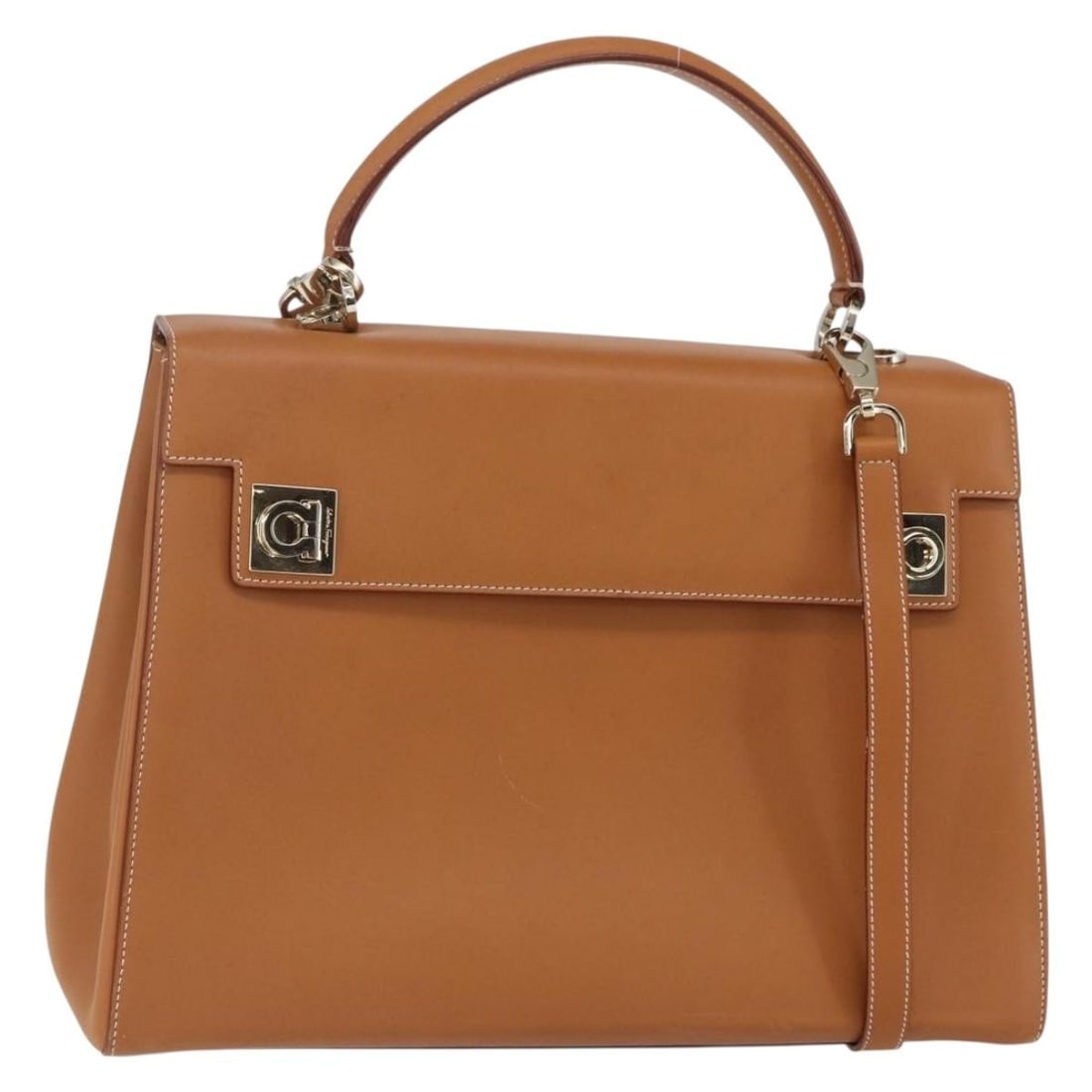 Salvatore Ferragamo Gancini Leather Hand Bag Brown Gold Auth Italy: Salvatore Ferragamo Gancini Leather Hand Bag Brown Gold Auth Italy This Salvatore Ferragamo Gancini Hand Bag is a stylish and versatile accessory crafted from high-quality leather. With a chic brown a