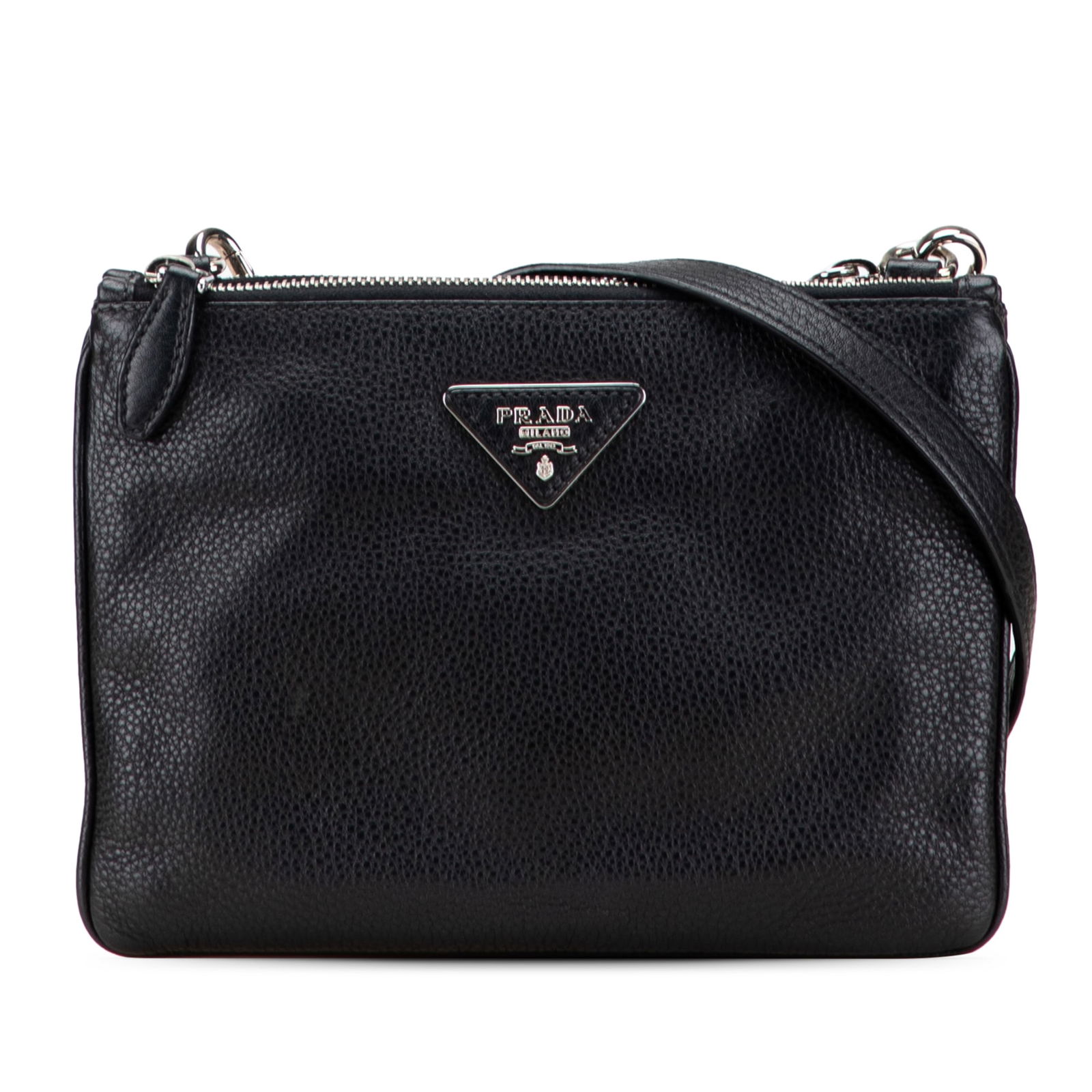 Prada Vitello Phenix Black Leather Double Zip Crossbody Bag (1 of 10)