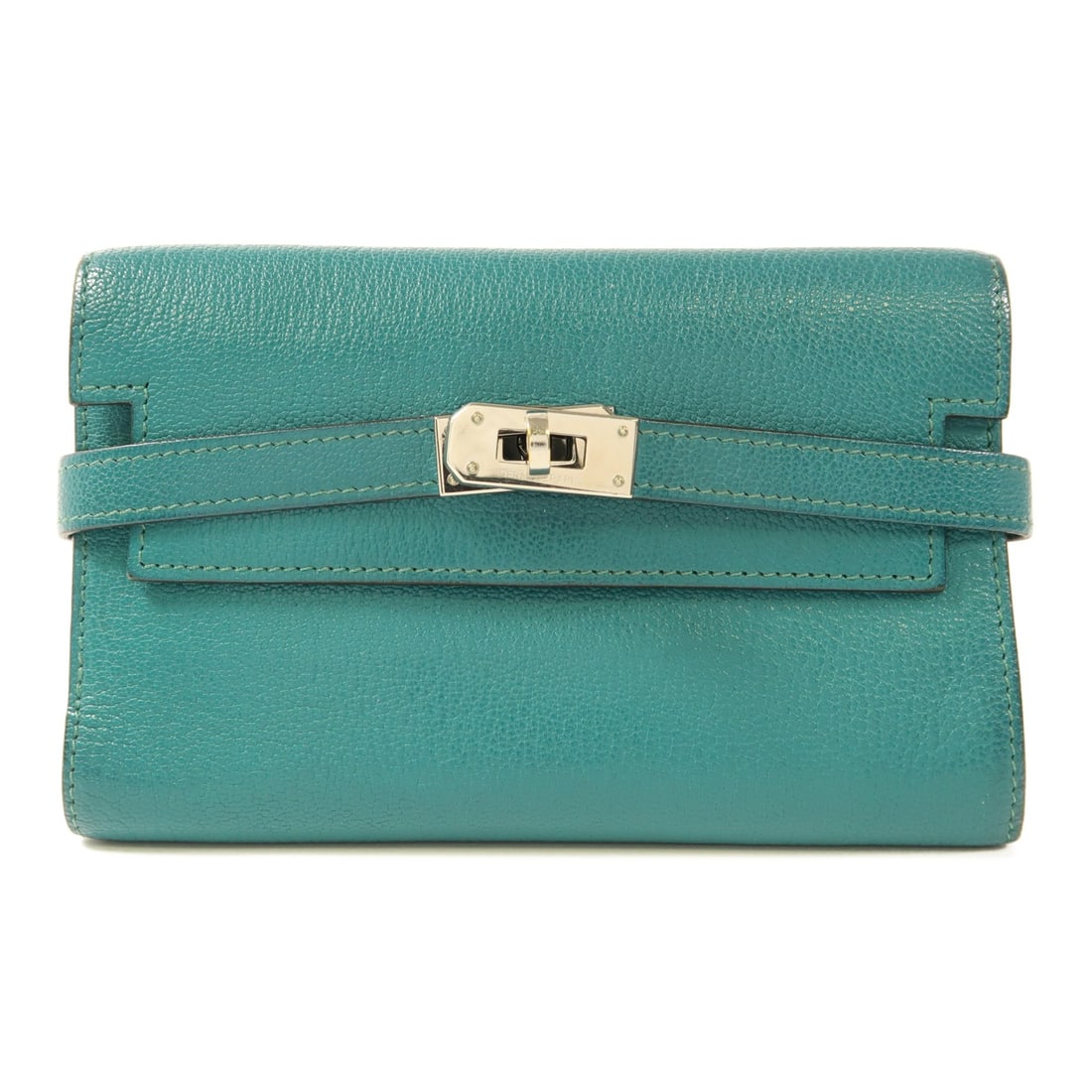HERMES Kelly Compact Tri-Fold Wallet Chevre Leather Malachite Green (1 of 13)