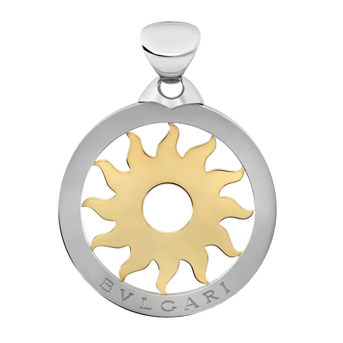 Bvlgari Two Tone Tondo Sun Pendant 18K Gold Stainless Steel (1 of 4)
