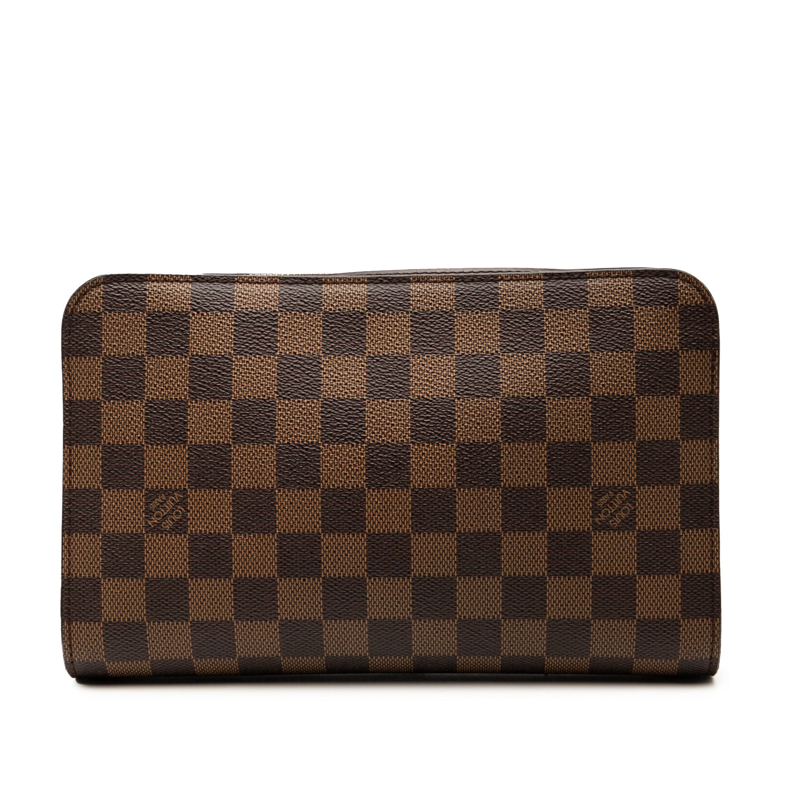 Damier Ebene Saint Louis Pochette Wristlet by Louis Vuitton: Damier Ebene Saint Louis Pochette Wristlet by Louis Vuitton This Louis Vuitton Damier Ebene Saint Louis Pochette features a signature damier ebene canvas body with leather trim, a flat leather wrist s