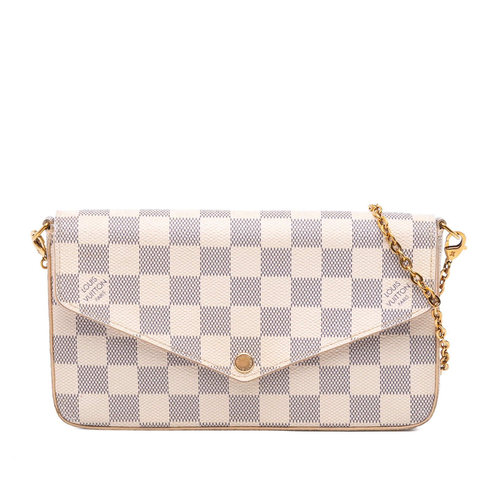 Louis Vuitton Damier Azur Pochette Felicie Crossbody Bag: Louis Vuitton Damier Azur Pochette Felicie Crossbody Bag The Louis Vuitton Damier Azur Pochette Felicie is a stylish crossbody bag crafted from durable damier azur canvas. This chic accessory features