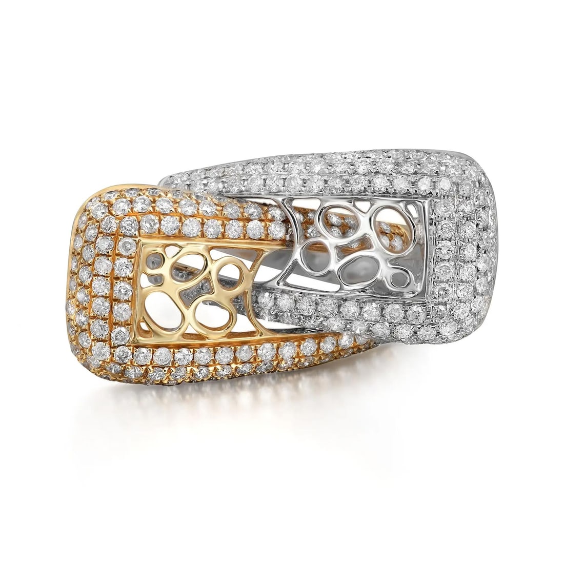 Rachel Koen 1.85Ctw Multi-Tone Gold Pave Diamond Cocktail Ring Size 7.75: Rachel Koen 1.85Ctw Multi-Tone Gold Pave Diamond Cocktail Ring Size 7.75 Elevate your style with this stunning ladies cocktail ring, expertly crafted from 14K yellow and white gold. Showcasing a dazzl