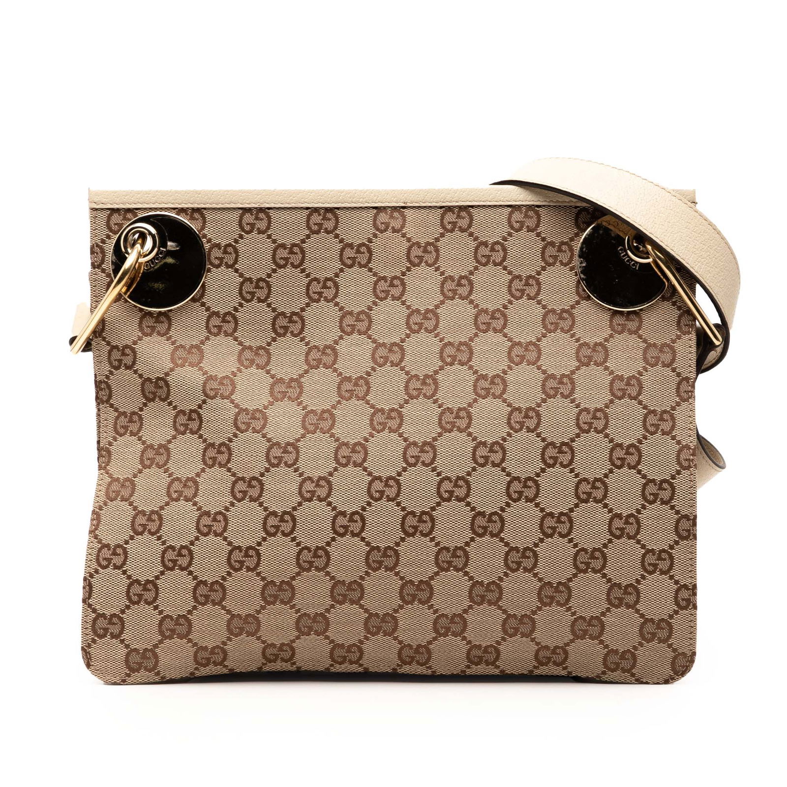 Eclipse GG Canvas Crossbody Bag by Gucci with Leather Trim: Eclipse GG Canvas Crossbody Bag by Gucci with Leather Trim This Gucci GG Canvas Eclipse Crossbody bag features a durable canvas body with leather trim, an adjustable flat leather strap, and an open to