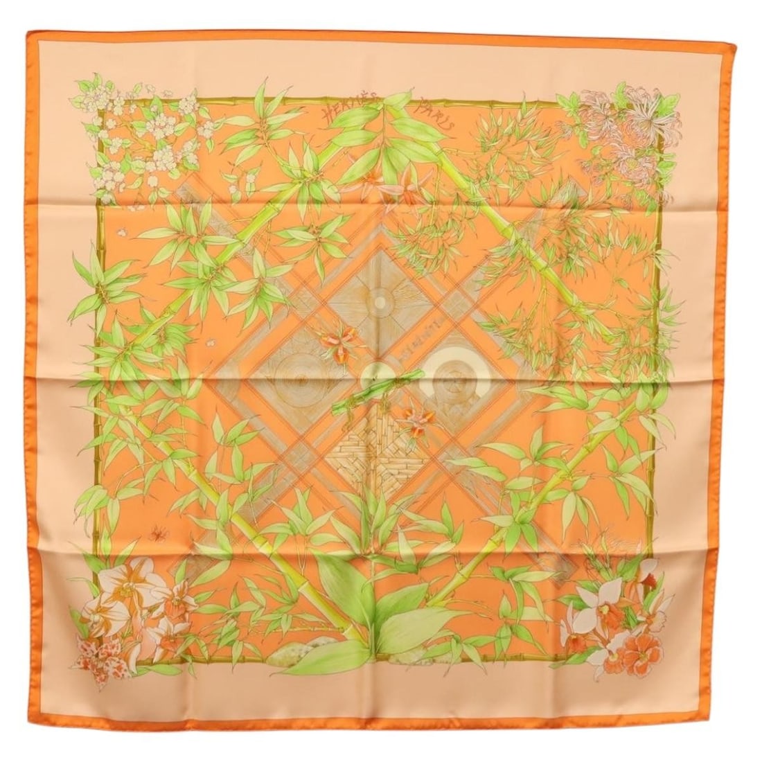 HERMES Carre 90 Scarf SERENITE Orange Silk Made in France (1 of 16)