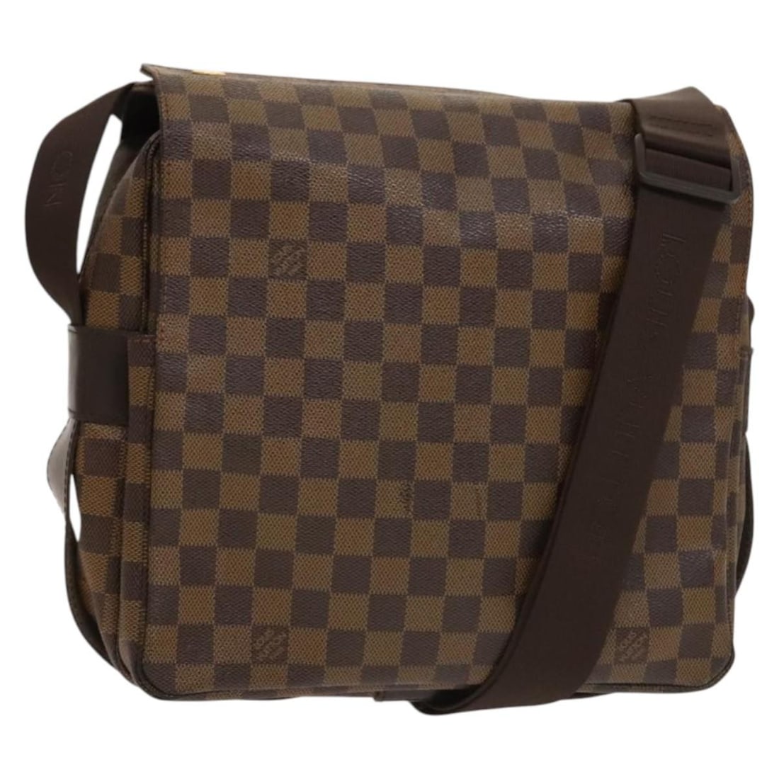 Louis Vuitton Naviglio Brown Shoulder Bag for Women: Louis Vuitton Naviglio Brown Shoulder Bag for Women This Louis Vuitton Naviglio shoulder bag features a brown exterior with a classic design. The bag shows signs of slight rubbing and loss of shape on
