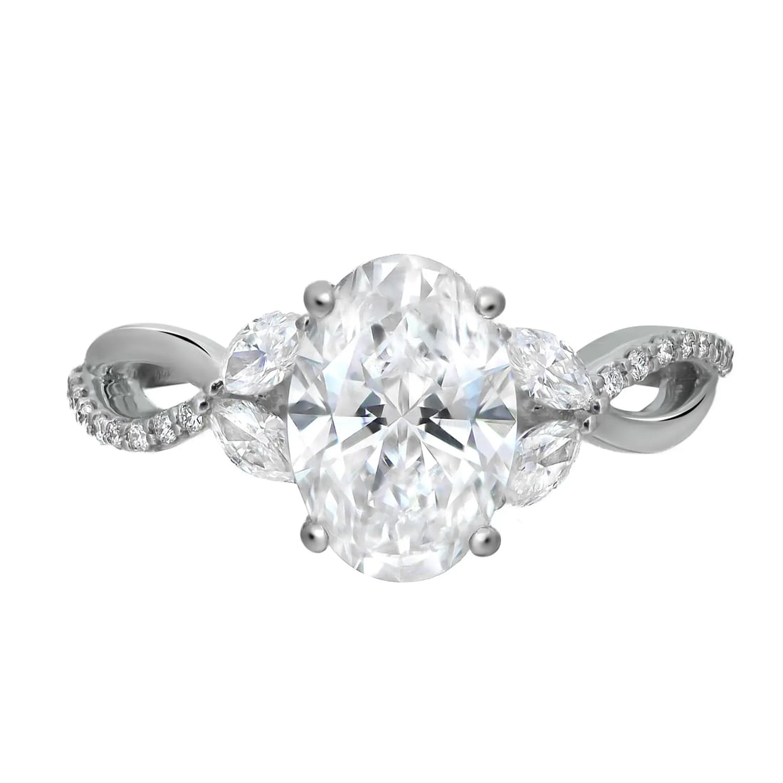Rachel Koen 18K White Gold 1.92ct Lab Grown Diamond Engagement Ring: Rachel Koen 18K White Gold 1.92ct Lab Grown Diamond Engagement Ring Celebrate your love with this exquisite engagement ring, featuring a stunning 1.92 carat oval cut lab grown diamond at its center. T