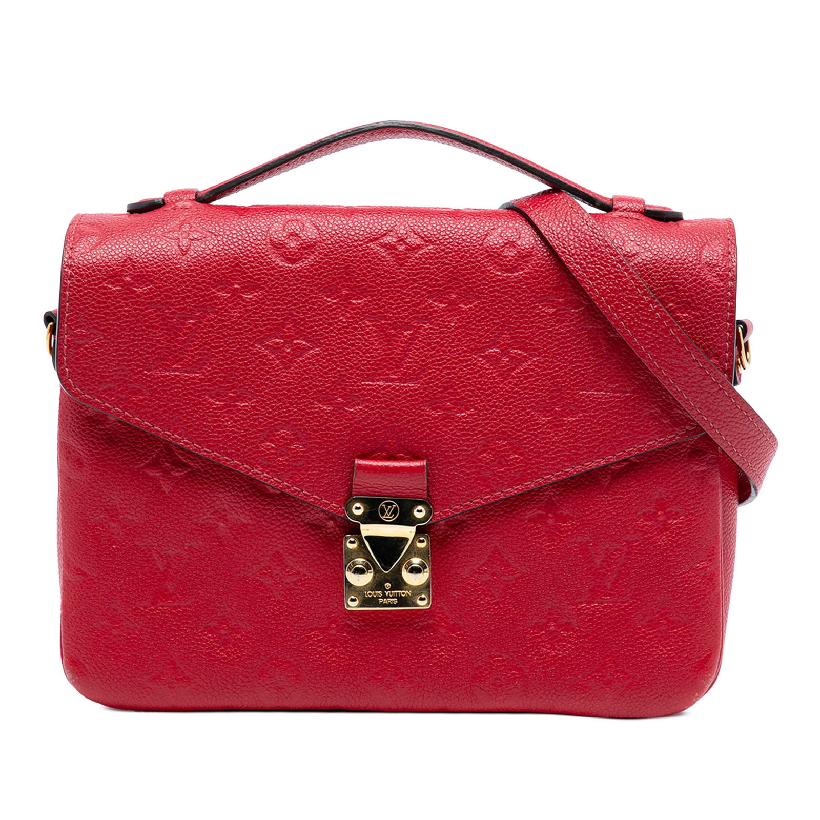 Louis Vuitton Monogram Empreinte Pochette Metis Red Leather Bag: Louis Vuitton Monogram Empreinte Pochette Metis Red Leather Bag The Louis Vuitton Monogram Empreinte Pochette Metis is a stylish and functional bag crafted from luxurious leather. It features a distin