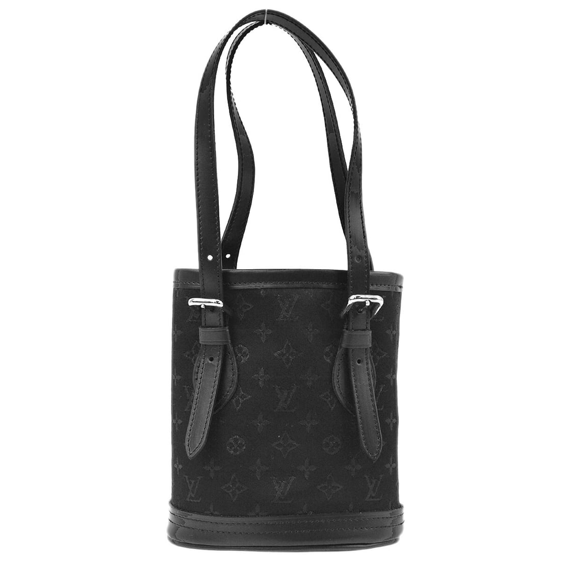 Louis Vuitton Black Monogram Satin Little Bucket Tote Handbag M92144: Louis Vuitton Black Monogram Satin Little Bucket Tote Handbag M92144 This stylish Louis Vuitton Little Bucket Handbag is a mini tote that combines elegance with functionality. Crafted from luxurious b