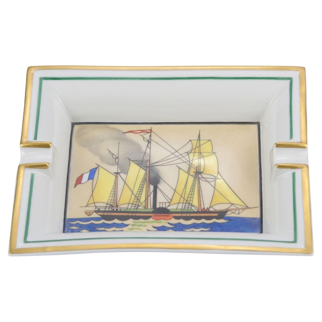 Hermes Vintage Porcelain Ashtray Sailing Ship Design France 1980s (1 of 5)