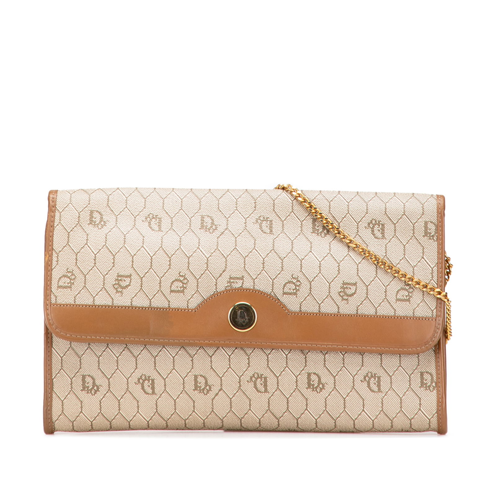 Dior Honeycomb Canvas Chain Shoulder Bag Brown Coated Canvas: Dior Honeycomb Canvas Chain Shoulder Bag Brown Coated Canvas This elegant Dior Honeycomb Canvas Chain Shoulder Bag is a must-have for any fashion enthusiast. Crafted from coated canvas with leather tr