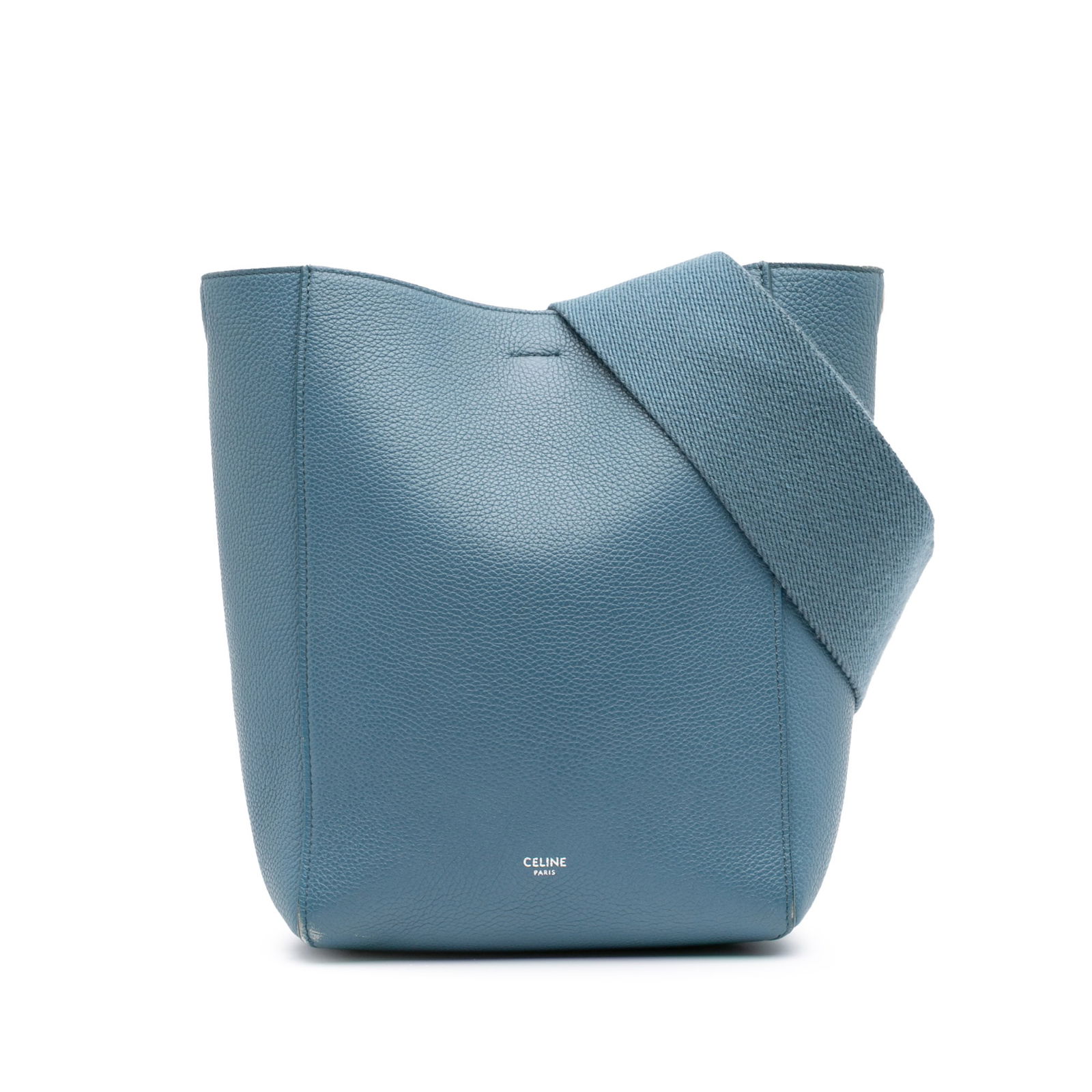 Celine Small Soft Grained Calfskin Blue Seau Sangle Bucket Bag: Celine Small Soft Grained Calfskin Blue Seau Sangle Bucket Bag The Celine Small Soft Grained Calfskin Seau Sangle Bucket Bag is a stylish accessory crafted from high-quality leather. This bucket bag f